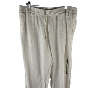 Company by Ellen Tracy Women's Pants Sz Large 100% Linen Drawstring Chalk Beach